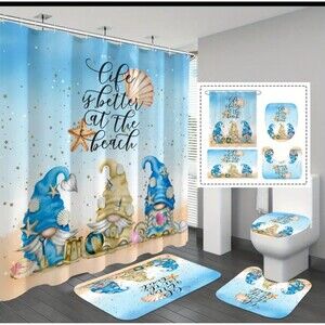 4-pcs. Gnomes "Life Is Better At The Beach" Shower Curtain Set
